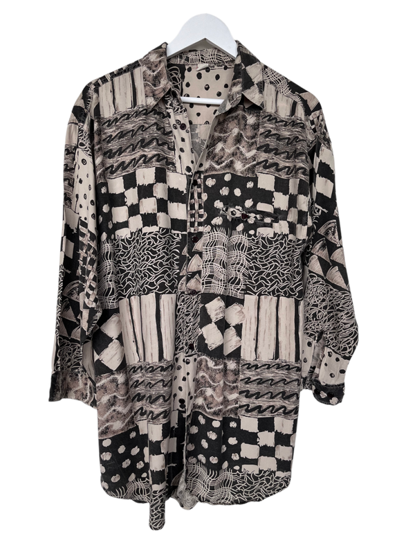 Vintage long patchwork print shirt