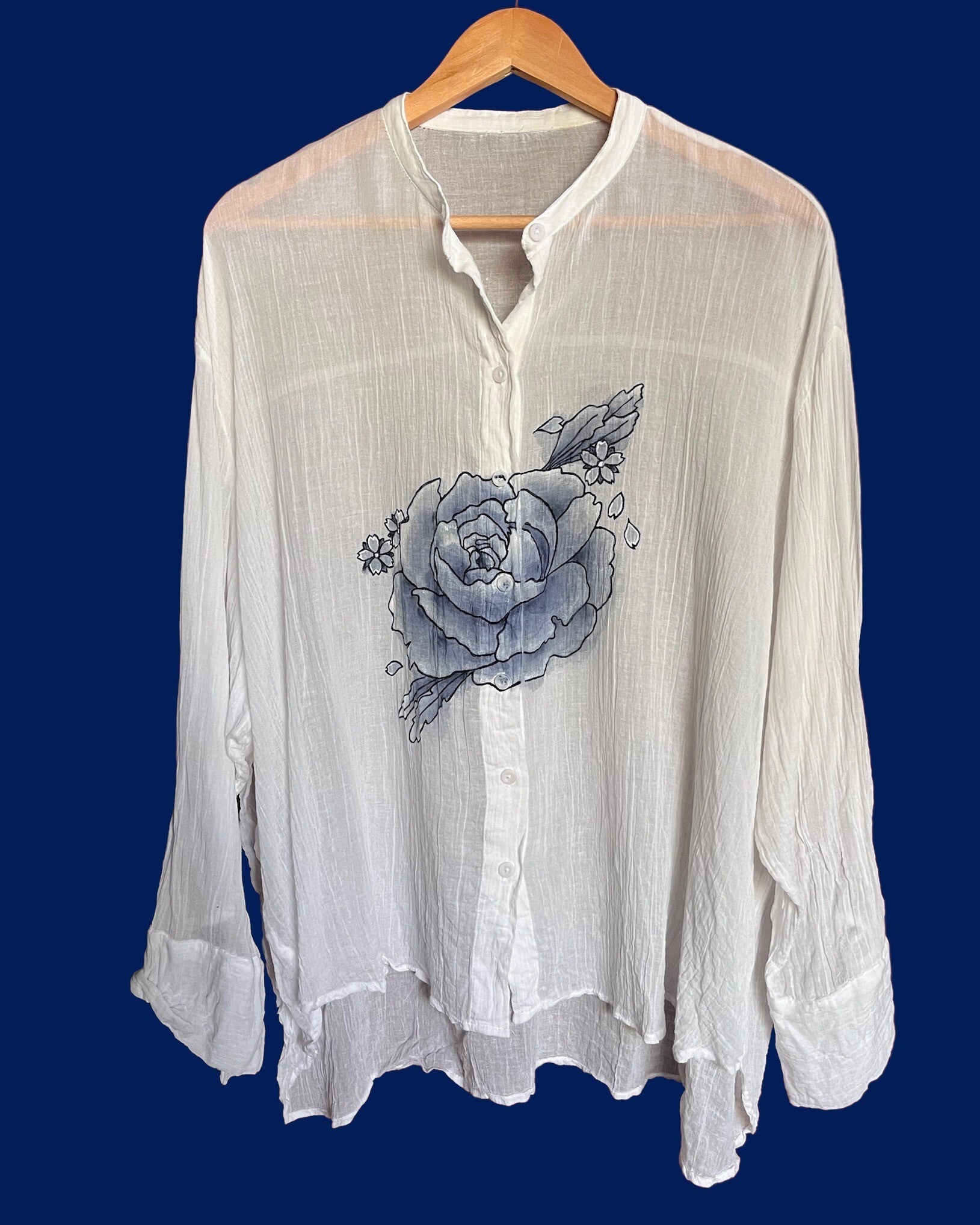 Handpainted blouse Indigo Pioen