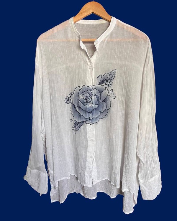 Handpainted blouse Indigo Pioen