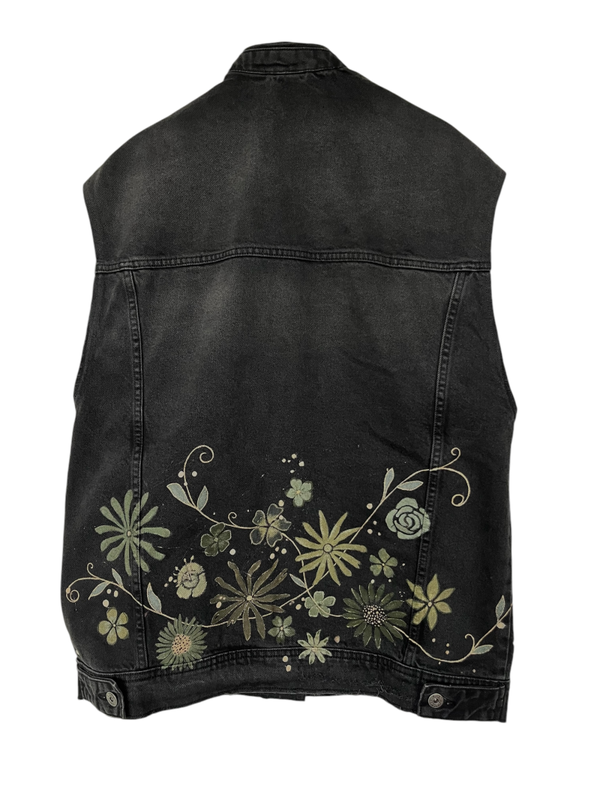Handpainted preloved denim gilet Flowers