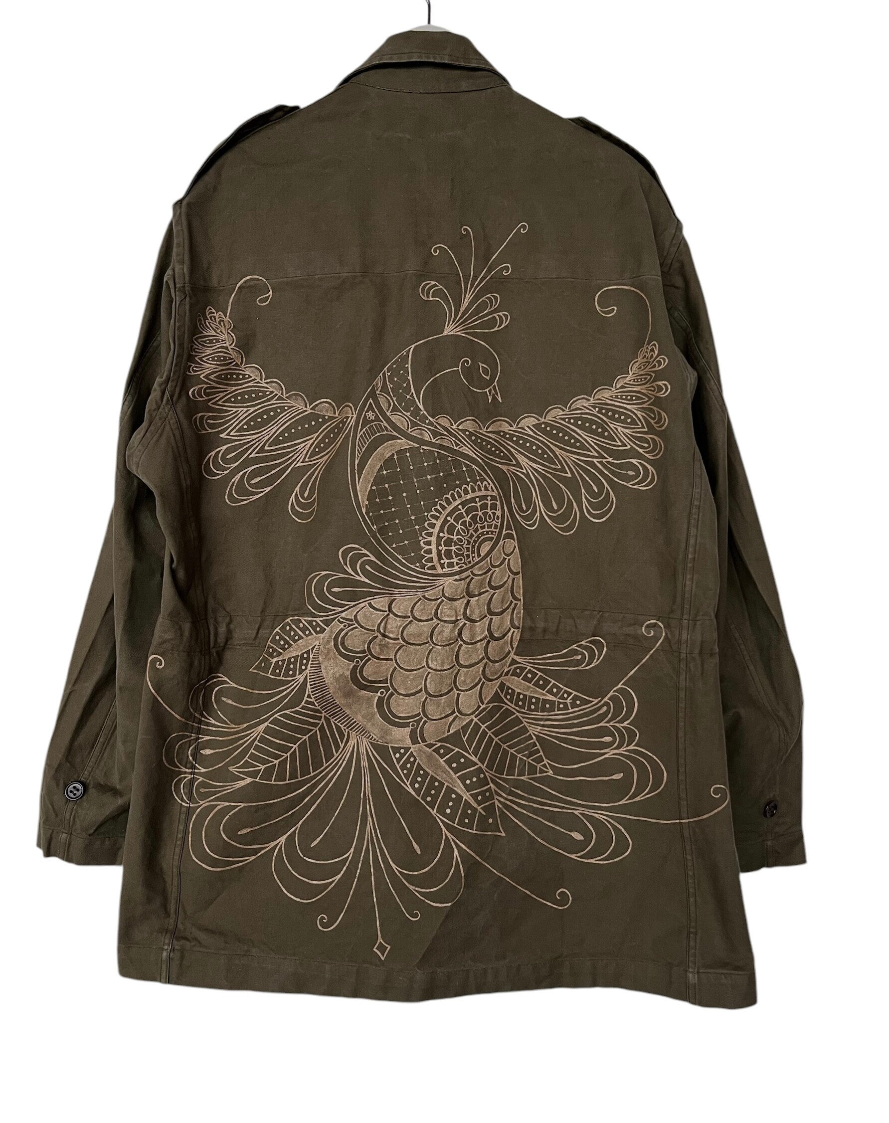 Handpainted, vintage, army jacket Phoenix XL