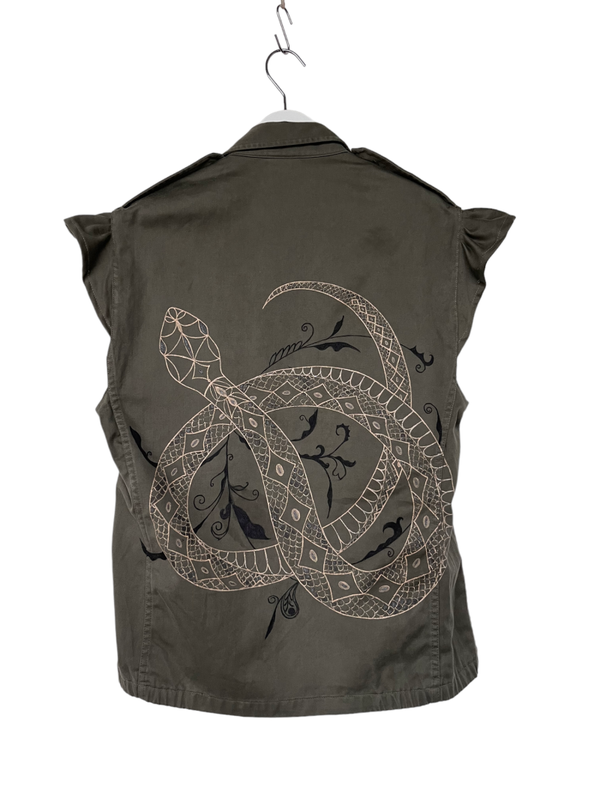 Handpainted vintage deconstructed army jacket Snake