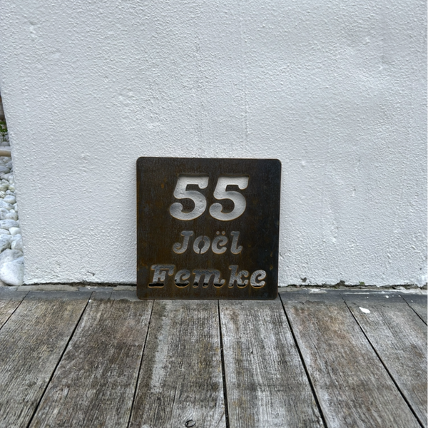Naambord cortenstaal vierkant