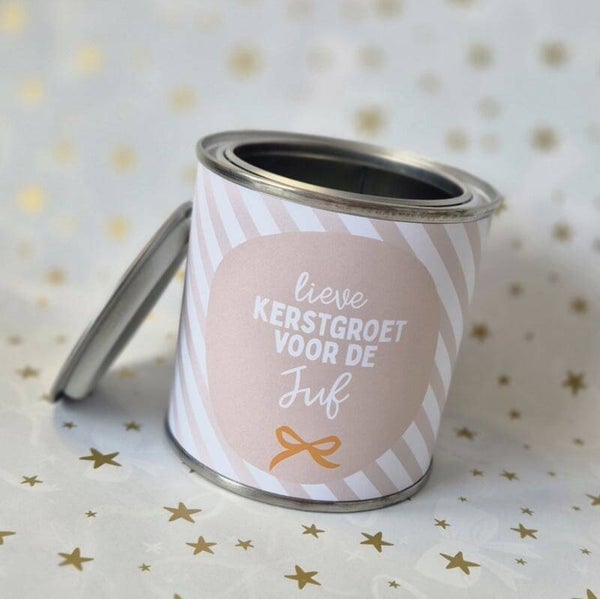 Blikje JUF, fijne feestdagen