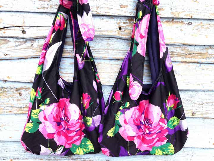 BRIGHT PINK FLORAL NAVY SLOUCH