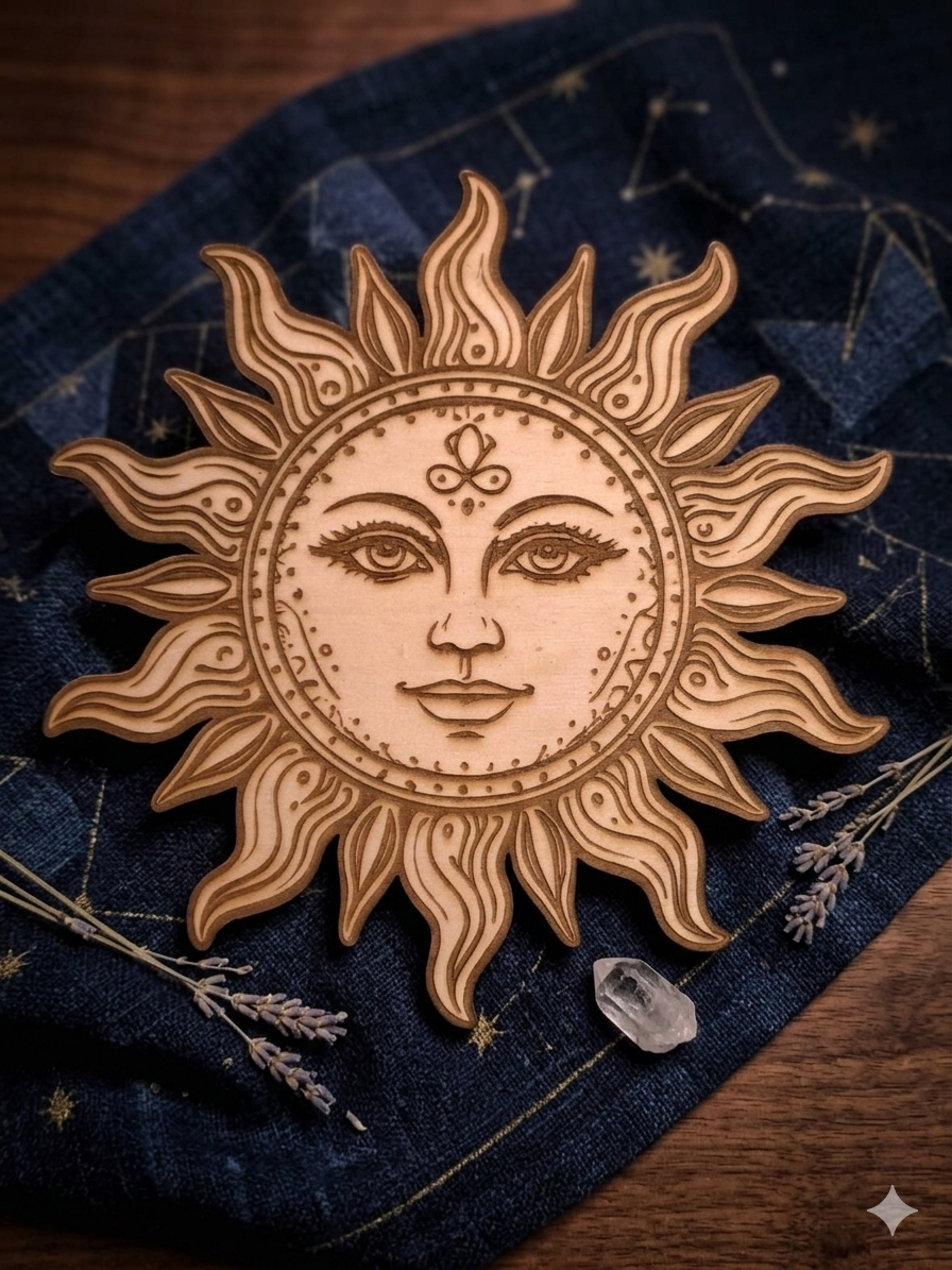 Soleil Céleste en Bois Gravé