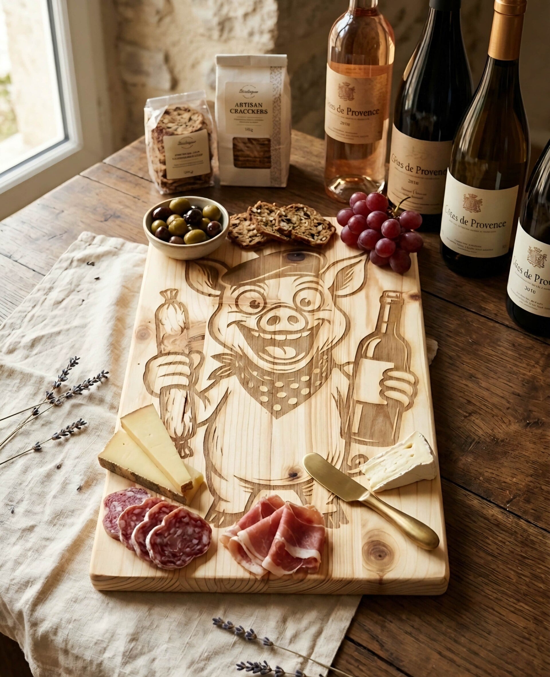 🐷 Planche apéro gravée – Cochon gourmand 🍷🧀