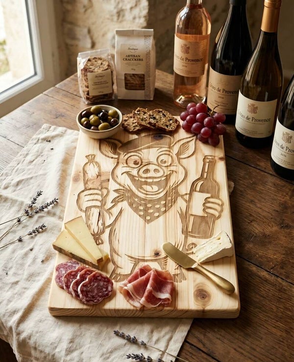 🐷 Planche apéro gravée – Cochon gourmand 🍷🧀