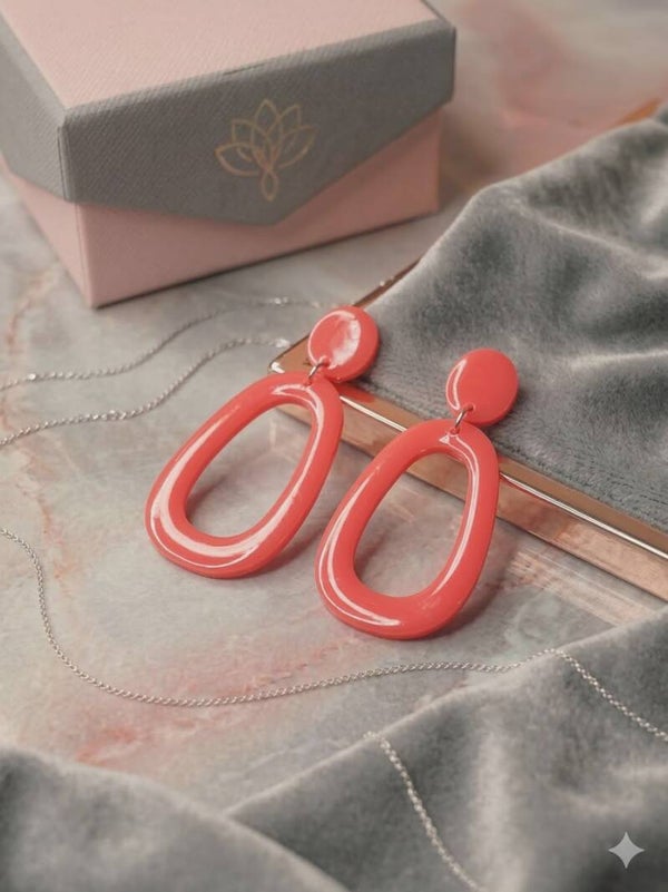 ​🌸 Les Ovales Éclatants – Boucles d'Oreilles en Résine Corail