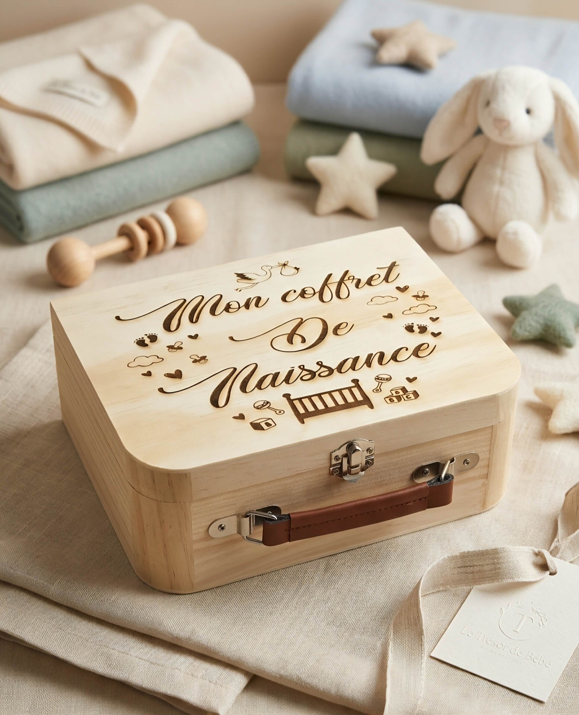 Coffret de naissance en bois gravé – Souvenirs bébé
