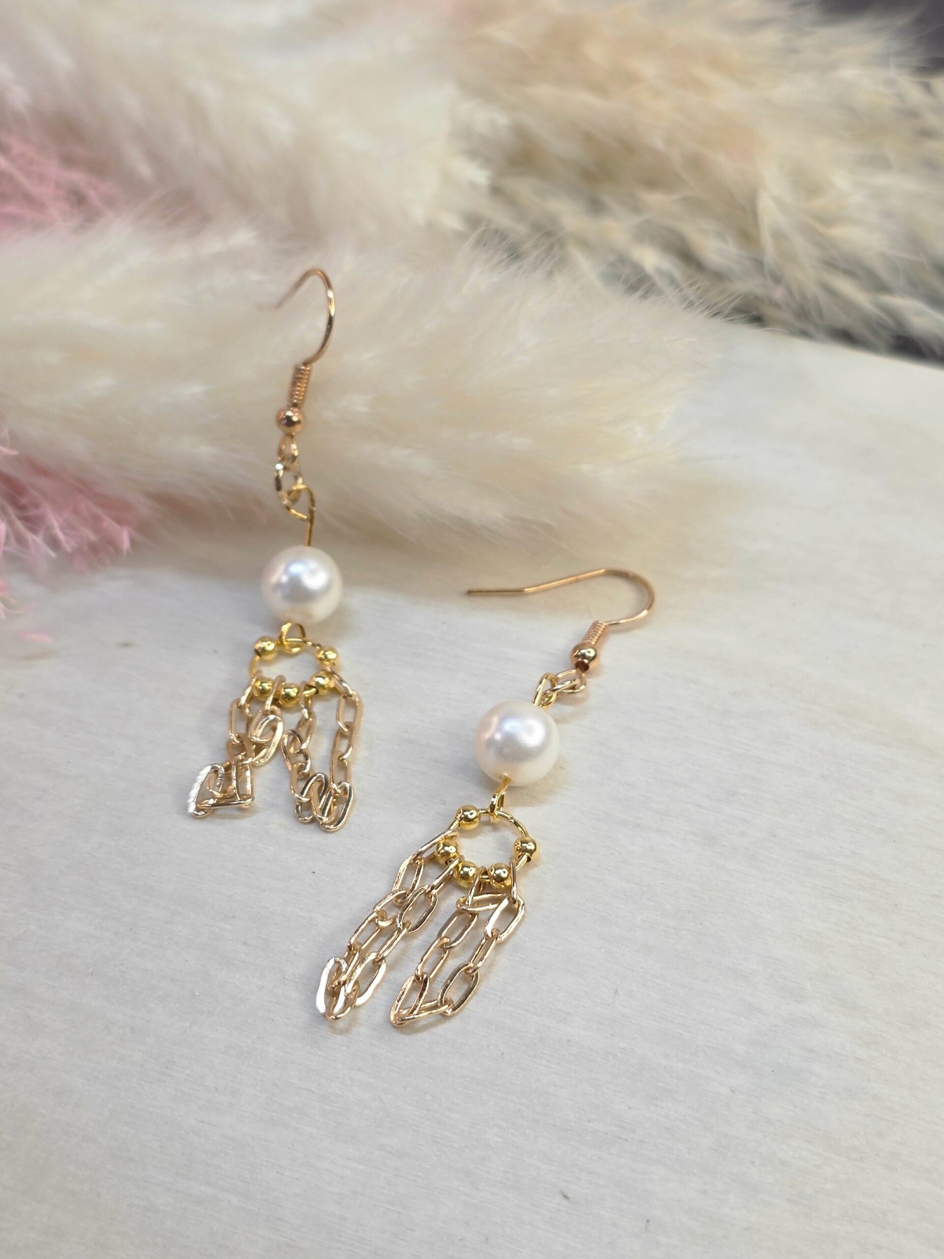 Boucles d'oreilles Pendantes Perle & Multi-Chaînes