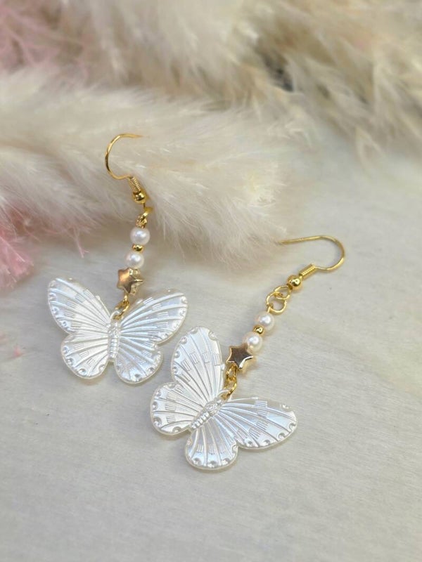 ​🦋Boucles d'Oreilles "Éclat Céleste" – Papillons Nacrés & Étoiles​🦋