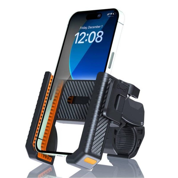 Support de téléphone antidérapant pour vélo et trottinette, texture fibre de carbone (orange)