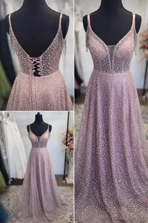 Blush Sequin Evening Dress