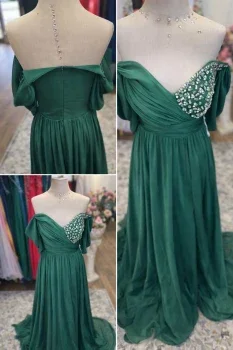 Green Deep V Evening Dress