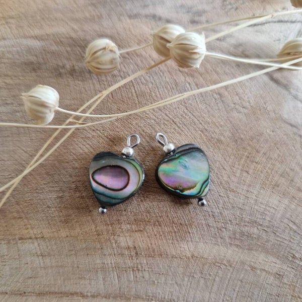 Oorbellen bedels Abaloneschelp hartje - zilver