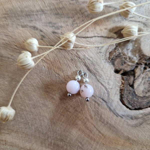 Oorbellen bedels Roze opaal - zilver