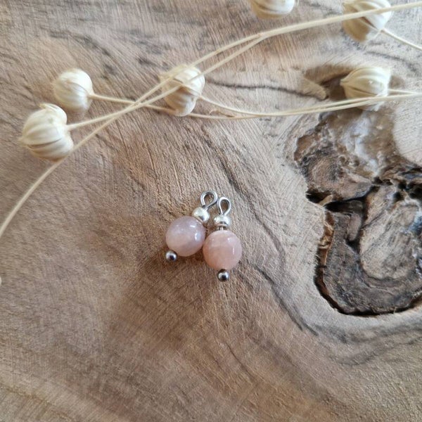 Oorbellen bedels Roze maansteen - zilver