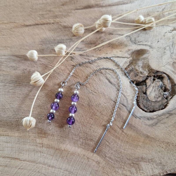 Oorbellen Amethist - oorketting zilver