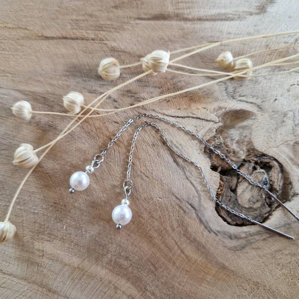 Oorbellen Zoetwaterschelp 6mm - oordraden zilver