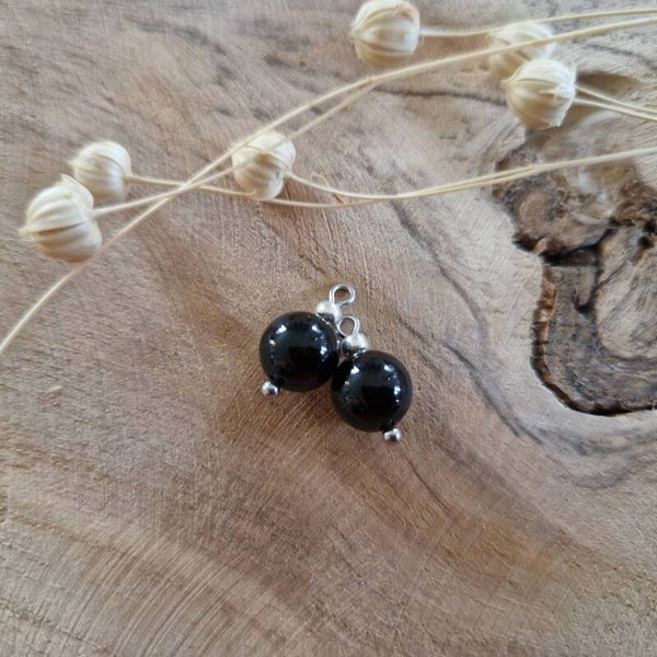 Oorbellen bedels Onyx - zilver