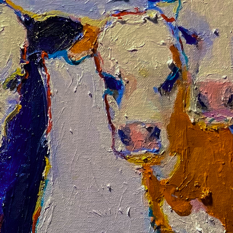 Thiebaud's Cows Detail two Oil on Canvas
