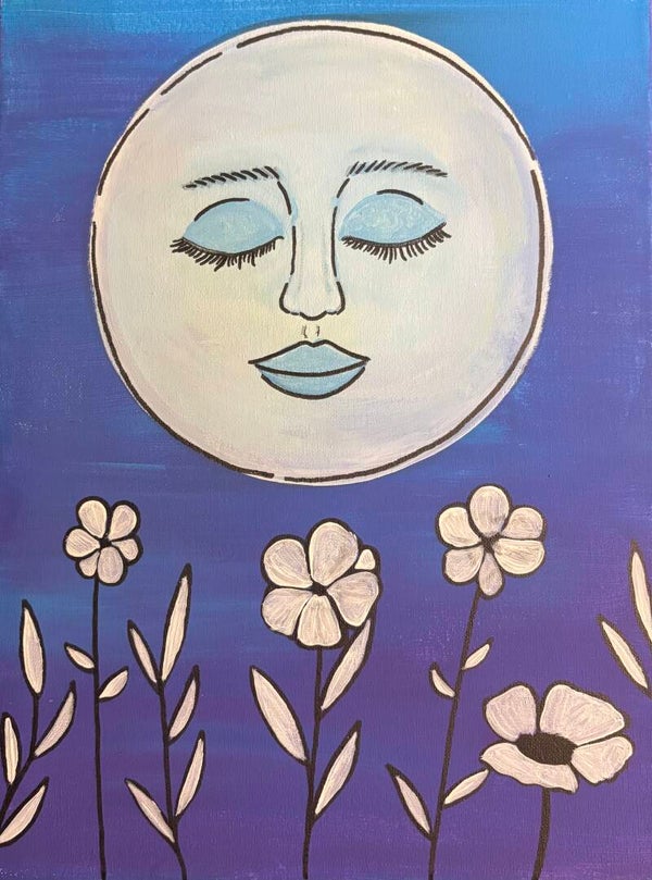 Moon and Flowers 14x18 Painting