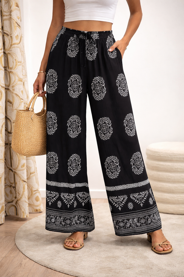Pantalon fluide imprimé Noir