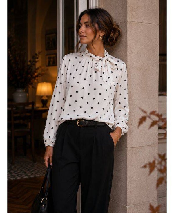 Blouse a pois col a nouer Blanc