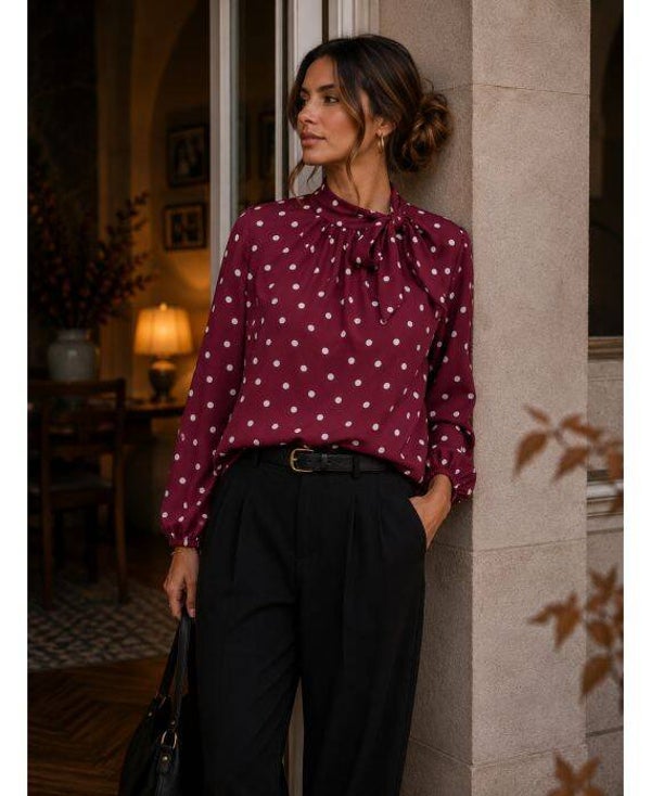 Blouse a pois col a nouer bordeau