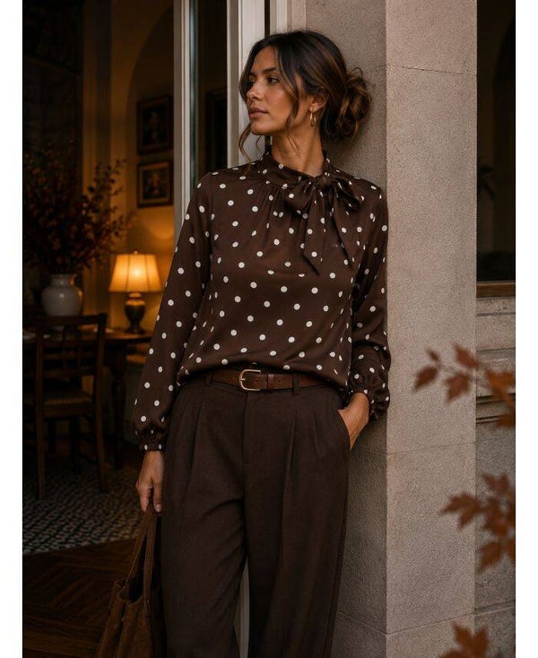 Blouse a pois col a nouer Chocolat