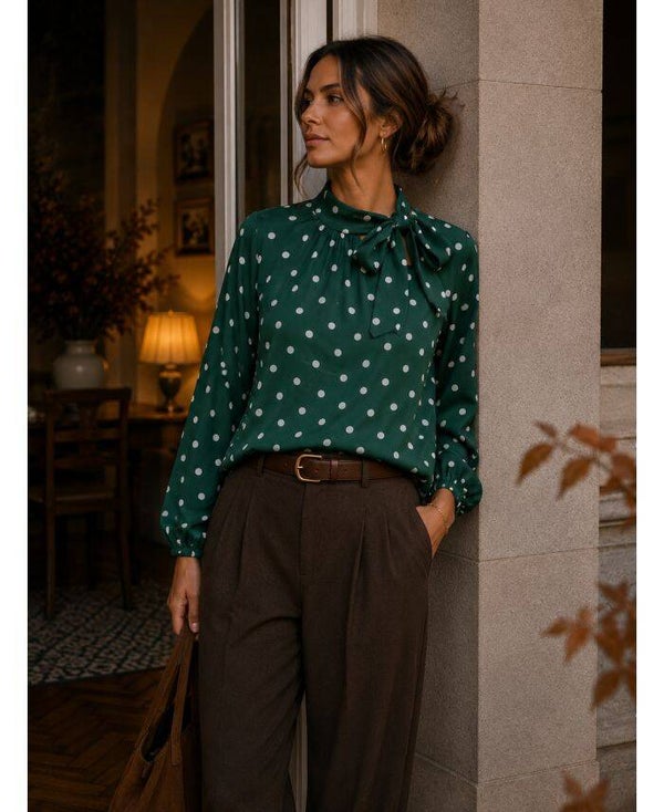 Blouse a pois col a nouer kaki
