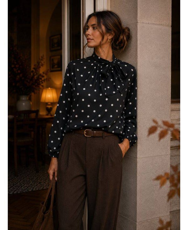 Blouse a pois col a nouer Noir