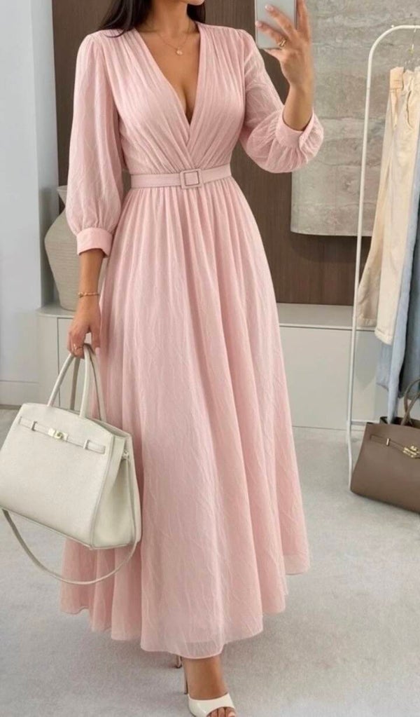 Robe longue texturée rose