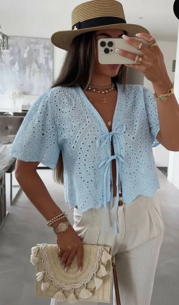 Top boheme Lucie bleu ciel