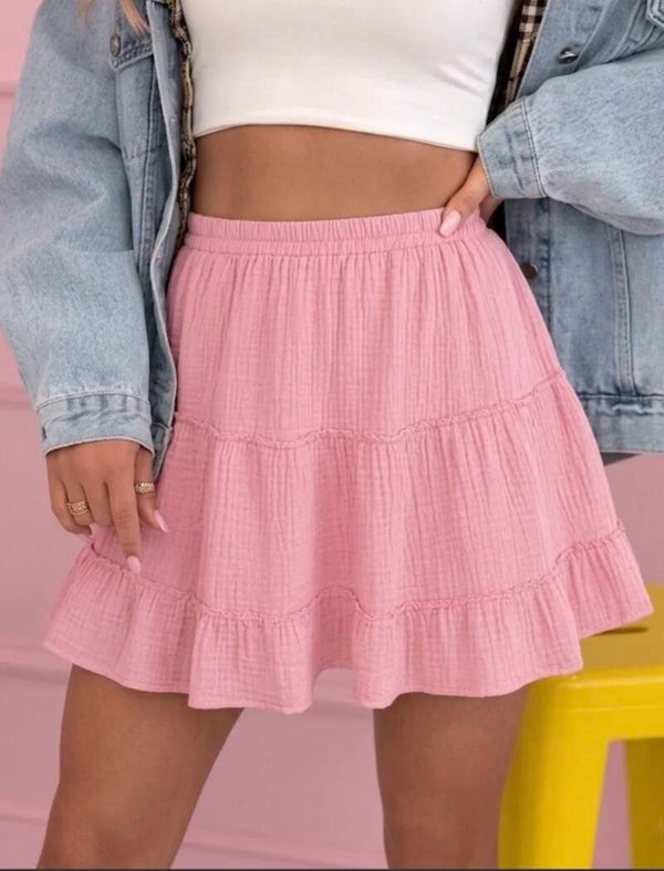 Jupe courte gaze de coton rose
