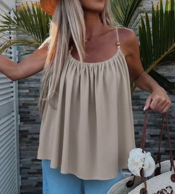 Top a bretelles detail perles champagne