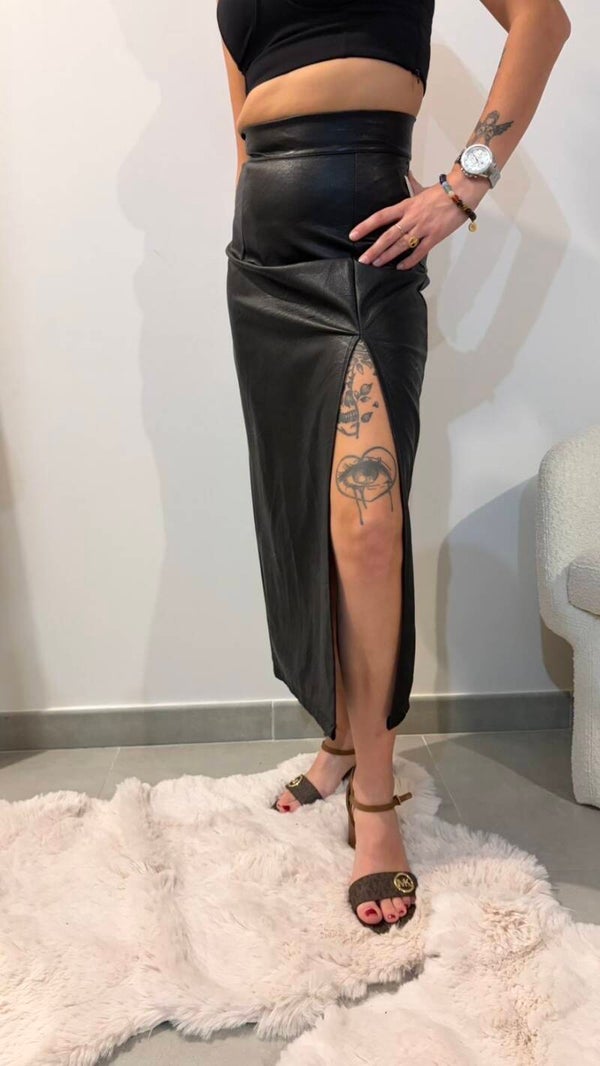 Jupe longue en Simili cuir Noir