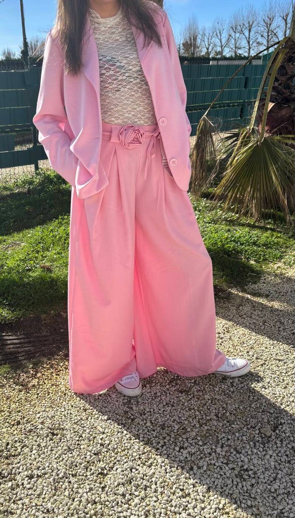 Pantalon large fluide smock Rose