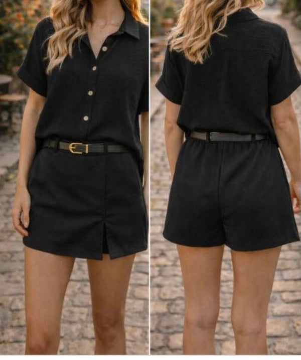 Jupe short avec ceinture Noir