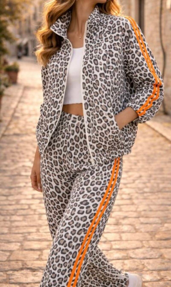 Veste léopard bande orange