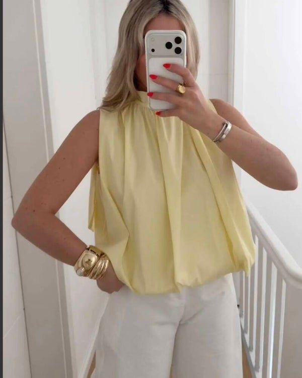 Top sans manches croisé et noeud au dos Jaune clair