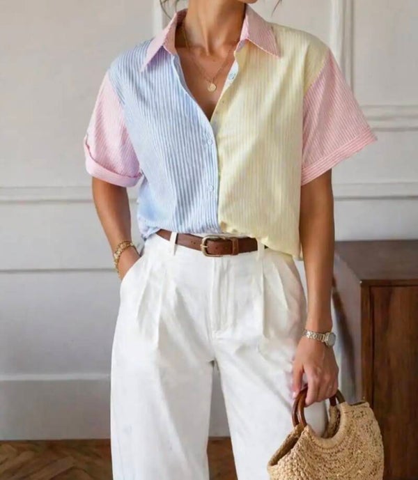 Chemise rayée multicolore dos ouvert
