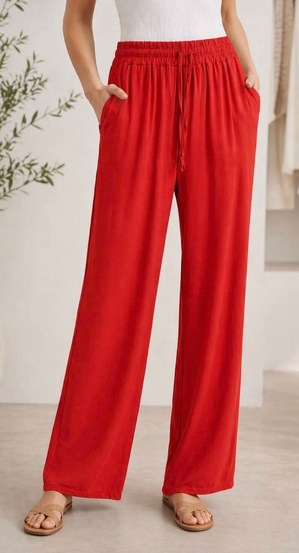 Pantalon large fluide rouge
