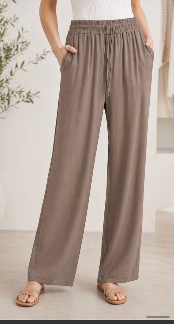 Pantalon large fluide beige foncé
