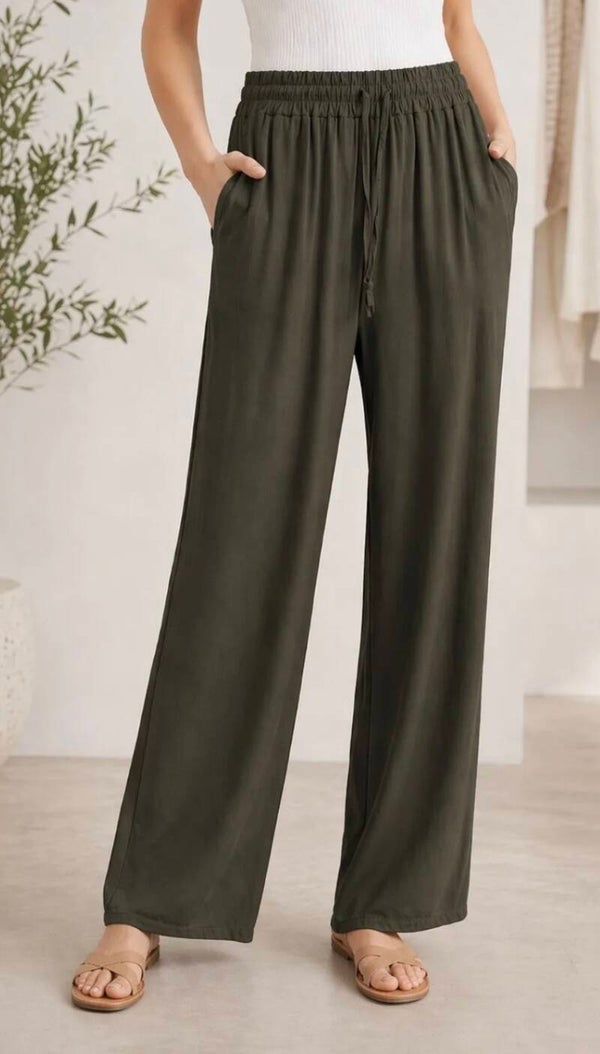 Pantalon large fluide kaki