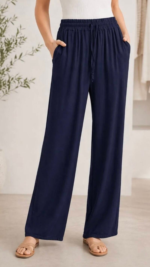 Pantalon large fluide bleu marine