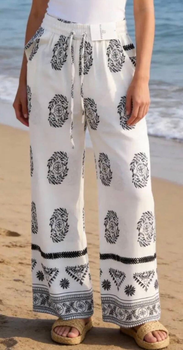 Pantalon fluide imprimé blanc