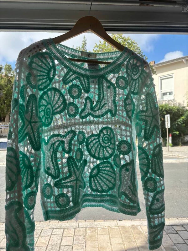 Pull crochet Kelly turquoise