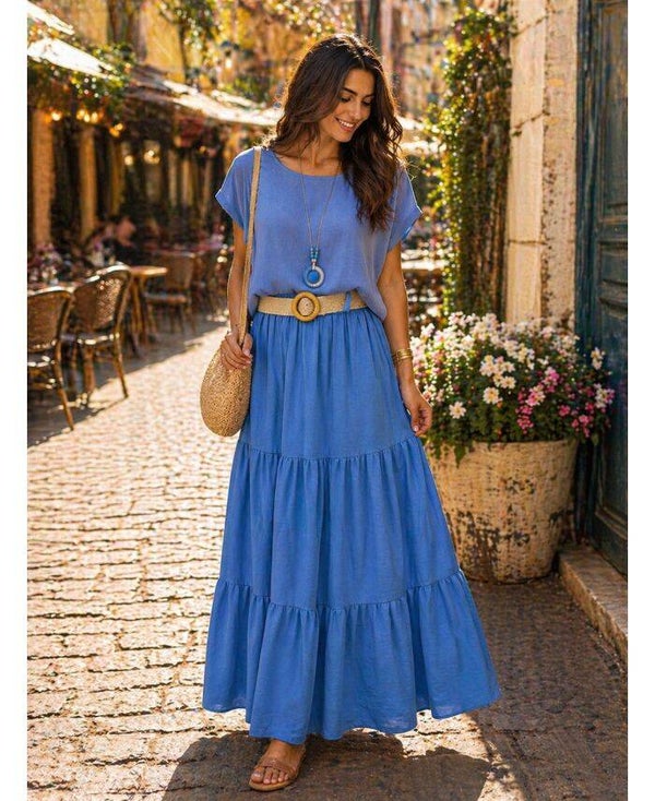 Jupe longue Bleu jeans avec ceinture